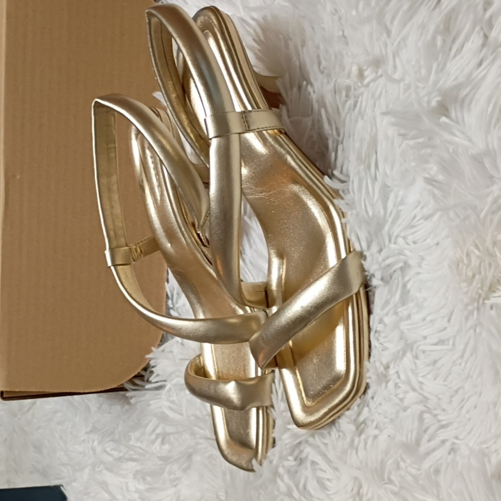 VINCE Coline 54MM  Leather Sandals Gold Women's Heels SZ 8